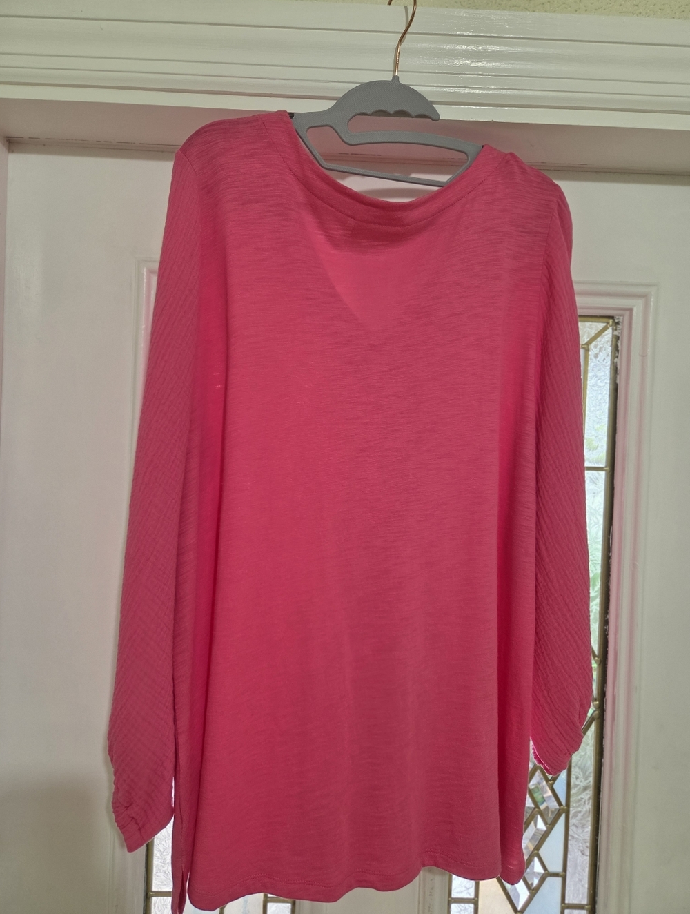Belle Beach By KIM Gravel Vibrant Pink V-Neck Slub Knit Gauze Top Size XL...NWOT - Picture 3 of 6